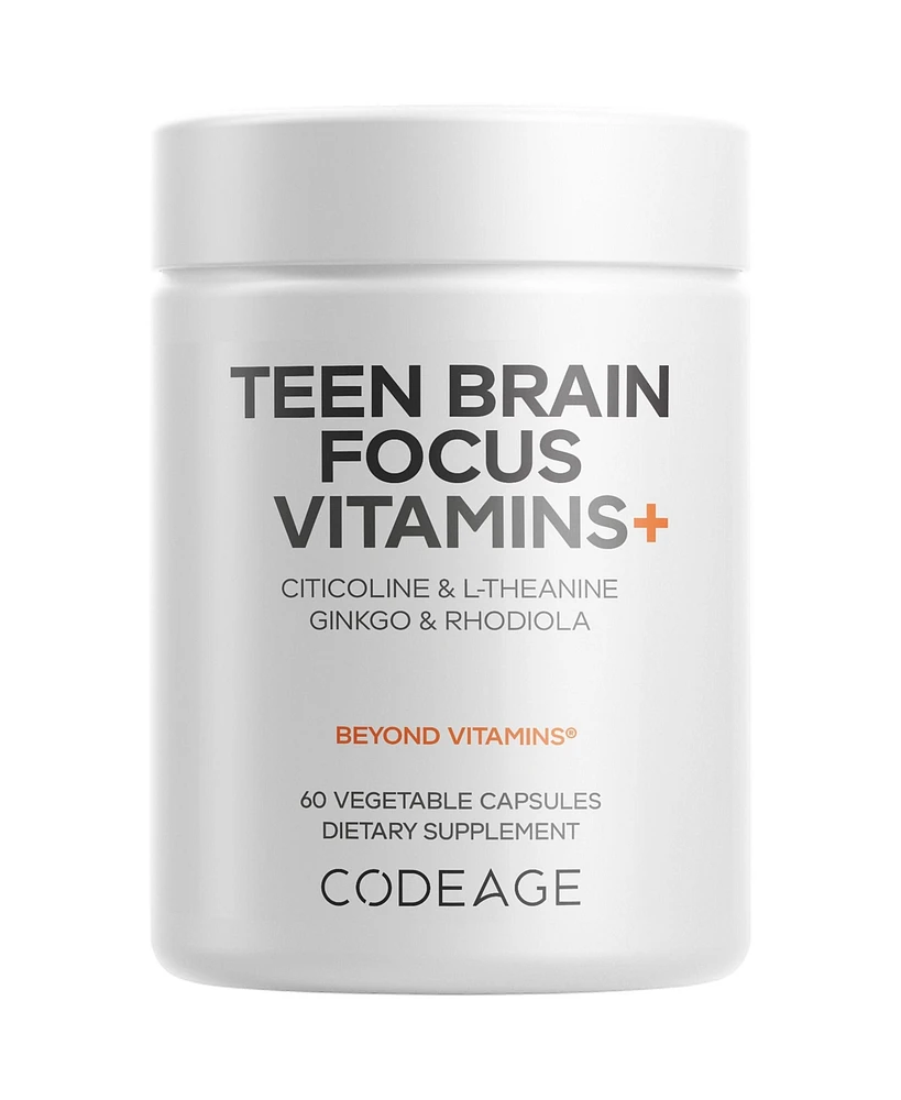 Codeage Teen Brain Focus Vitamins+ Citicoline Cognizin, L-Theanine, Ginkgo, Rhodiola, Lavender, Magnesium, Vitamin B6, B12, Folate - 2-Month Supply