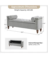 Flavia Storage Waterproof Button-Tufted Bench with Two Circular Pillows