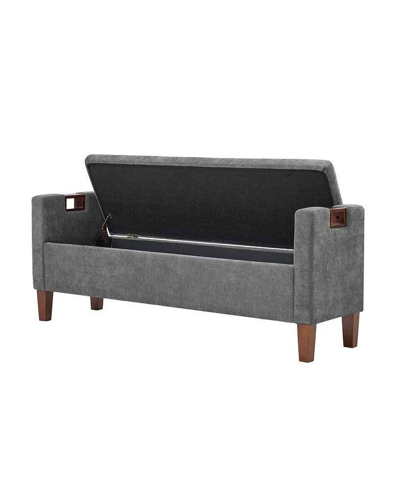 Adela Storage Waterproof Bench with Solid Wood Legs and Armrests