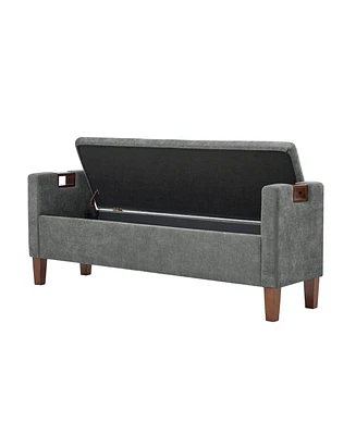 Adela Storage Waterproof Bench with Solid Wood Legs and Armrests