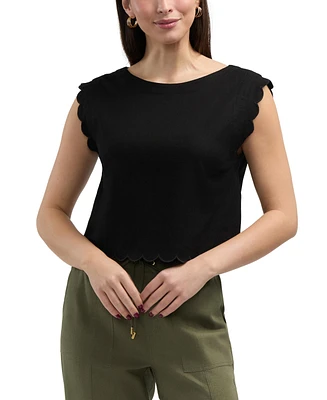 Ellen Tracy Women's Cropped Scallop Edge Tank