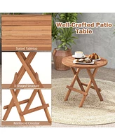 3PCS Patio Bistro Set Round Table Teak Wood Folding Chair Slatted Tabletop Seat