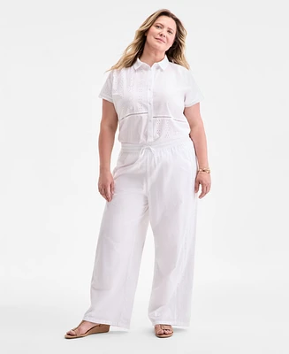 Style & Co Plus Eyelet-Trim Wide-Leg Pants, Exclusively at Macy's