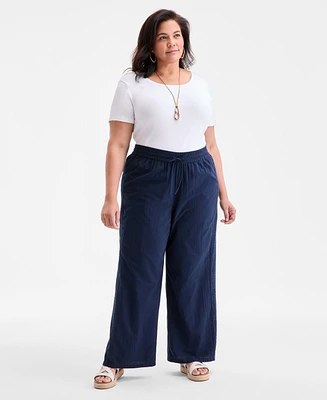 Style & Co Plus Eyelet-Trim Wide-Leg Pants, Exclusively at Macy's