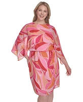 Jessica Howard Plus Printed Chiffon 3/4-Sleeve Blouson Dress