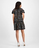 Sandra Darren Petite Printed Flutter-Sleeve Tiered Dress
