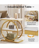 Tribesigns End Table Set of 2, Narrow End Table with 3 Storage Shelves, Wooden Side Table with Metal Frame, Small Sofa Side Table for Living Room,Nigh