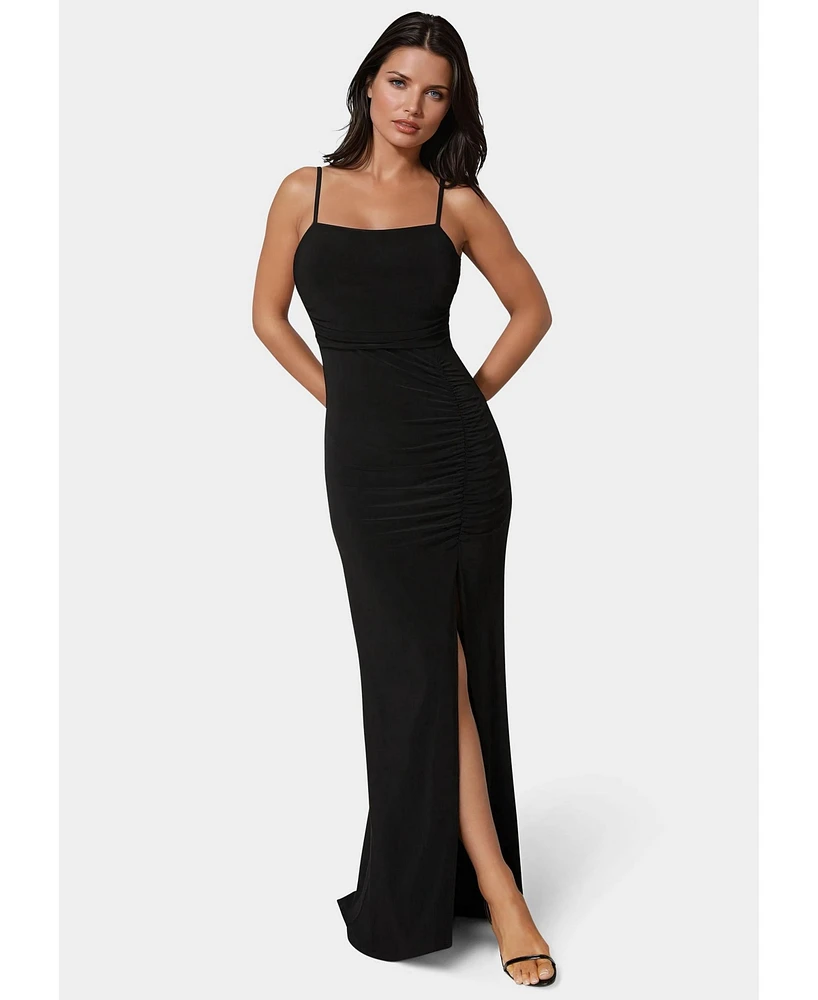 Bebe Women's Ruched High Slit Solid Dress