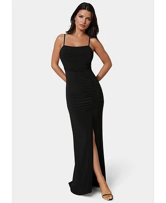 Bebe Women's Ruched High Slit Solid Dress