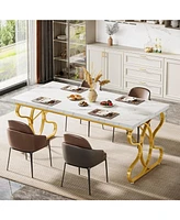 Tribesigns 63-Inch Dining Table for 4-6 People, Rectangular Modern Kitchen Dinner Table for Dining Room, White Faux Marble and Gold