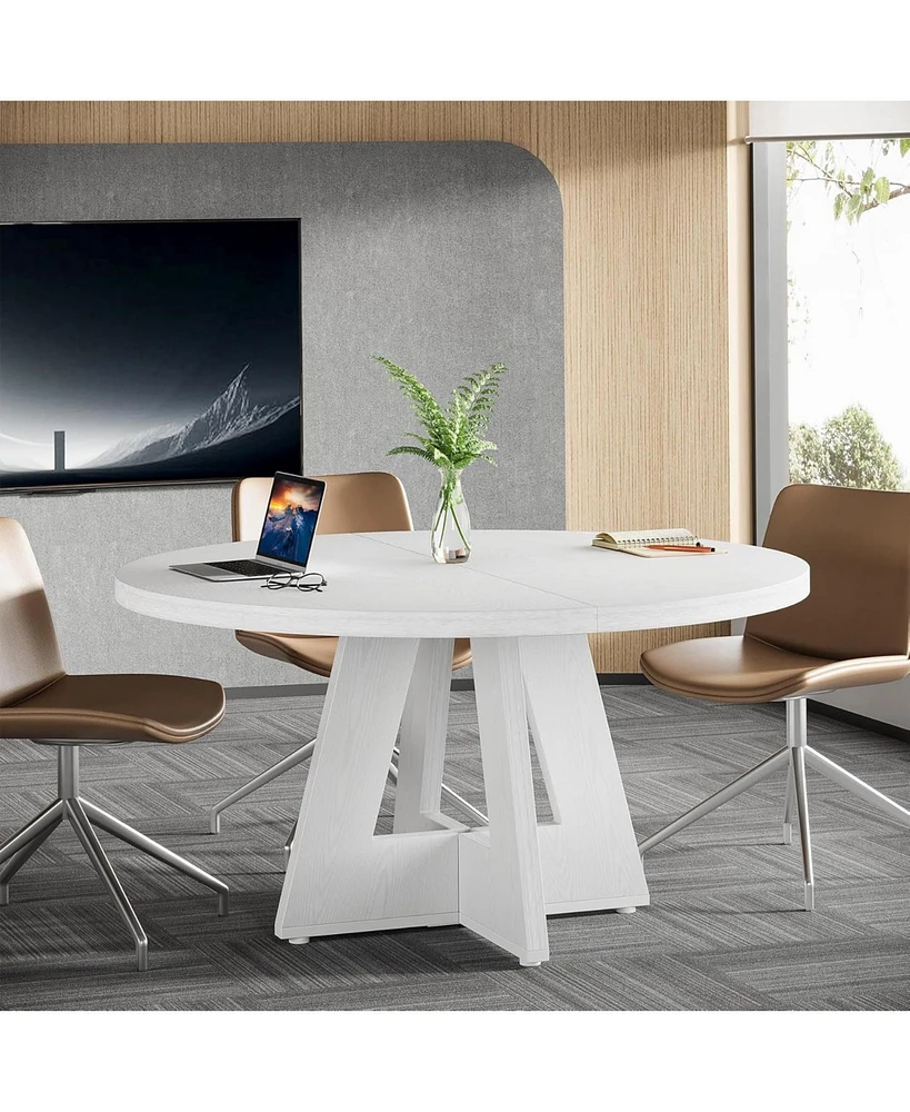 47-Inch Modern Office Desk, Round Home Office Desk for 4–6 People, Wood Tabletop & Sturdy Base