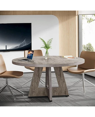 47-Inch Modern Office Desk, Round Home Desk for 4–6 People, Wood Tabletop & Sturdy Base