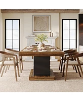 Tribesigns 63'' Dining Table for 4-6, Farmhouse Wooden Rectangular Dinner with Geometric Relief, Pedestal Base