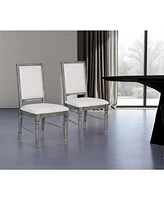 Set of Two Upholstered Linen Dining Side Chairs