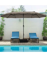 Gymax 15 ft Double-Sided Patio Umbrella Market Twin w/ Enhanced Base