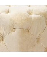 Velvet Upholstered Cube Ottoman with Tufted Design Hidden Storage and Gold Legs Multi Functional Footstool or Accent Seat for Living Room Bedroom-T