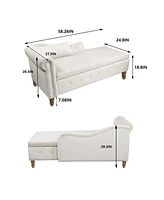 Velvet Upholstered Chaise Lounge with Storage and Pillow Rolled Arm Tufted Chair Nailhead Trim for Living Room Bedroom or Office-The Pop H
