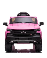 Funtok Licensed Chevrolet 12V Kids Boys and Girls Electric Ride on Truck Car Electric Vehicle with Parents Remote Control, 2 Speeds, 4 Wheels, Led Lig