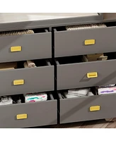 Changing table with six drawers, baby changing station with changing table top and drawers