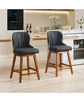 Dyhome Counter Height Bar Stools Set of 2, Swivel Pu Leather with Bentwood Backs, 26 Inch Seat Height, for Kitchen Island