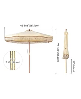 LAGarden Boho 9' Fringe Patio Umbrella with Tassels UPF50+ Boho Style 5-Year-Non-Fading for Outdoor Yard Market Butter Twisted Root
