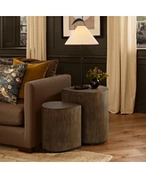 LuxenHome 2-Piece Teardrop Drum Wood Side Tables Set in Walnut Finish
