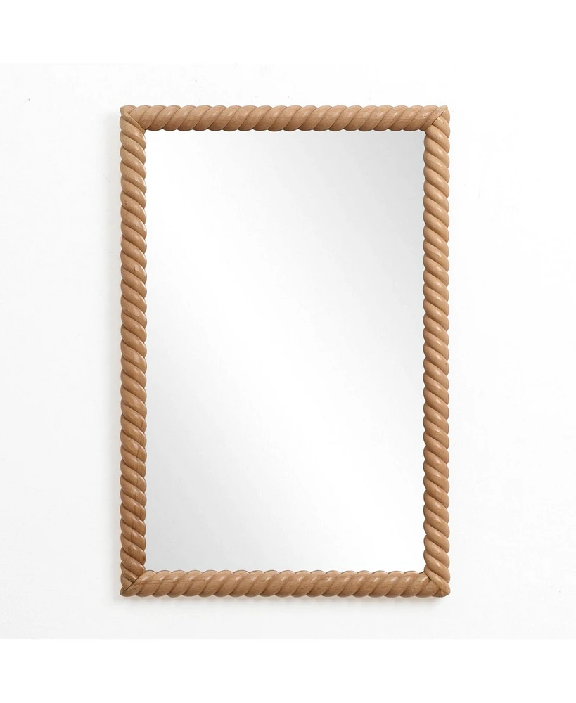 LuxenHome Beech Wood Frame Rectangle 35.4-Inch Tall Wall Mirror, Accent and Vanity