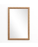 LuxenHome Beech Wood Frame Rectangle 35.4-Inch Tall Wall Mirror, Accent and Vanity