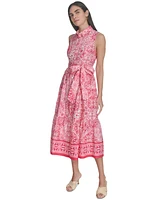 Jessica Howard Petite Printed Tie-Waist Sleeveless Midi Dress