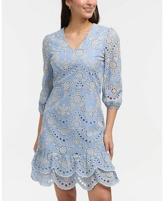 Ellen Tracy Women's Embroidered Eyelet V-Neck Dress