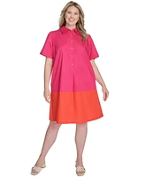Jessica Howard Plus Cotton Colorblocked Shift Shirtdress