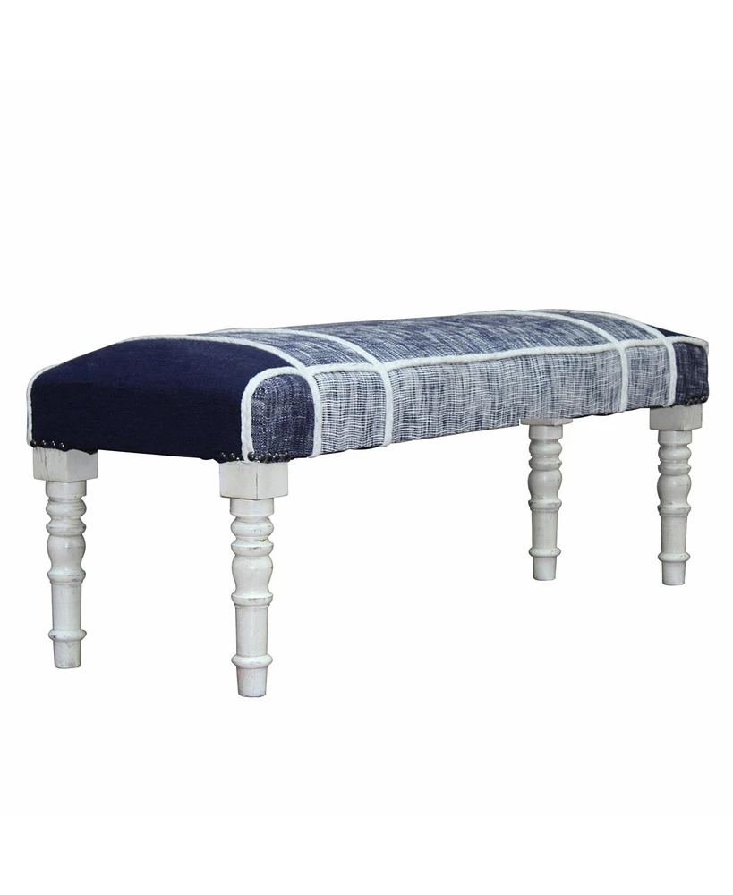 Upholstered Bench with Textural Legs for Bedroom Entryway or Living Room