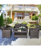 Gymax 8PCS Rattan Patio Conversation Set Cushioned Outdoor Furniture Set