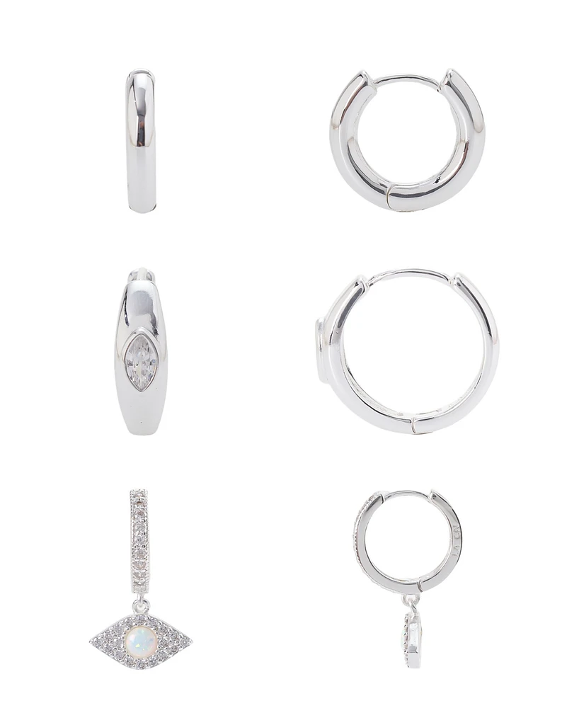 Unwritten Cubic Zirconia and Opal Evil Eye Hoop Trio Earring Set