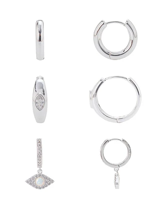 Unwritten Cubic Zirconia and Opal Evil Eye Hoop Trio Earring Set