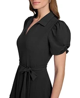 Dkny Women's Tie-Waist Point Collar A-Line Dress