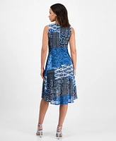 Robbie Bee Petite Printed Tie-Waist Sleeveless Dress