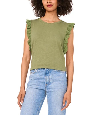 Vince Camuto Women's Cotton Eyelet-Lace Trim Tank Top