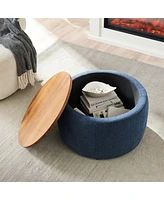 Round Upholstered Storage Ottoman with Removable Top for Use as Coffee Table or Footstool Handmade Accent Living Room Bedroom-The Pop Home