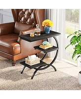 Tribesigns 3-Tier Small Side Table with Storage Shelves,Wood C-Shaped End for Living Room Space