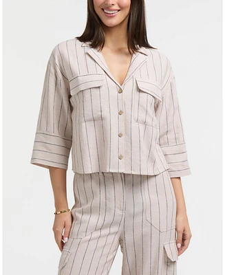 Ellen Tracy Women's 3/4 Sleeve Notch Collar Top