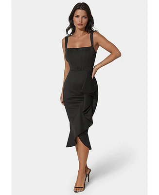 Bebe Women's Scuba Bustier Ruffle Wrap Dress