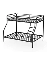 Twin over Full Metal Bunk Bed with Inclined Ladder Safety Guardrail, Slat Support