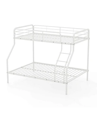 Twin over Full Metal Bunk Bed with Inclined Ladder Safety Guardrail, Slat Support