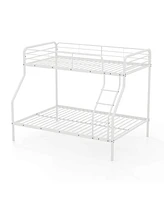 Twin over Full Metal Bunk Bed with Inclined Ladder Safety Guardrail, Slat Support