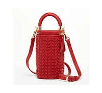 Susu Red Leather Purse Mini Crossbody Bag Weave Small Bucket Bag Women's Handbag
