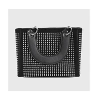 Women's Rhinestone Top Handle Handbag - Black