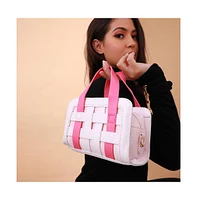Women's The Weave Camera Mini Sling Bag - Fuchsia Pink & Ivory White