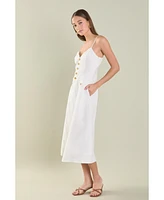 endless rose Women's Linen Buttoned Midi Dress