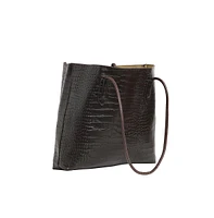 Women's Black Textured Leather Tote Bag Set
